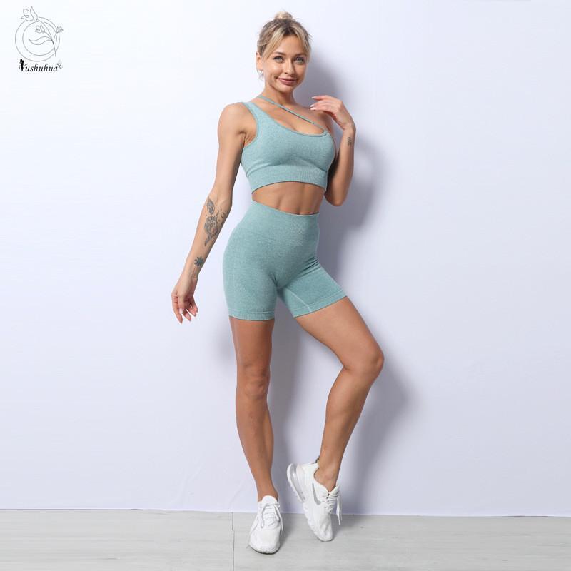 

2 peice Yoga set Seamless Fitness Bra Set Sports Suit women Workout Clothes Support Sports Bra High Waist shorts suit sportwear1, Pink