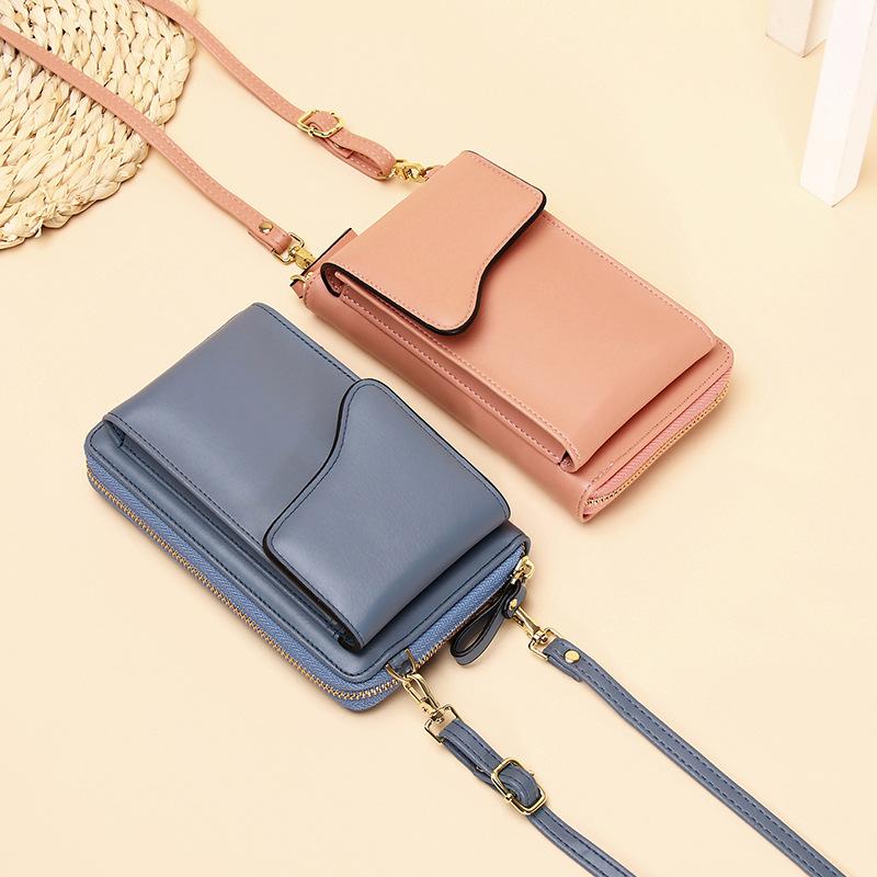 

2021 Women Phone Bag Messenger Simple Flip Wallet Card Holder Female Large Capacity Change Phone Outing Shoulder Bags for Girls, Black