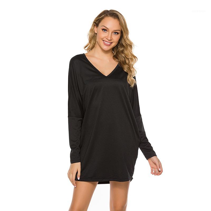 

Women Fashion Skateboard Sport Top V-neck Loose Shoulder Bat Sleeve Long-sleeved Autumn Running Training Exercise Clothing1, Black