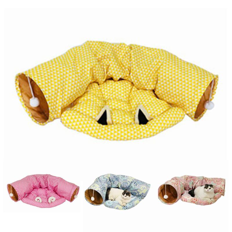 

Cat Tunnel Bed Toys Collapsible Cotton Tunnel Tube with Plush Balls for Puppy and Dogs
