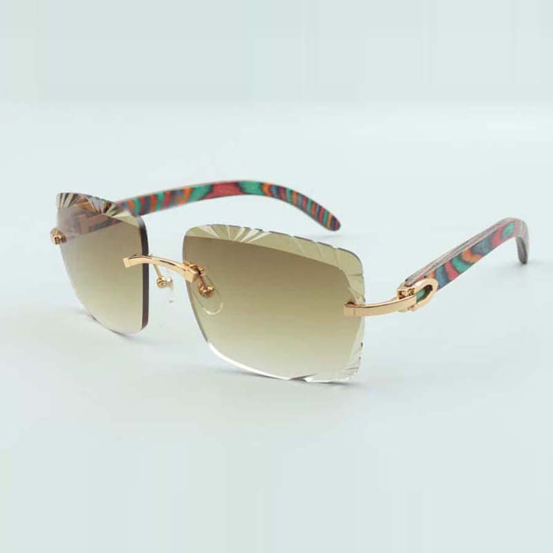 

2022 cutting lens sunglasses 3524020, peacock wooden temples glasses, size: 58-18-135mm