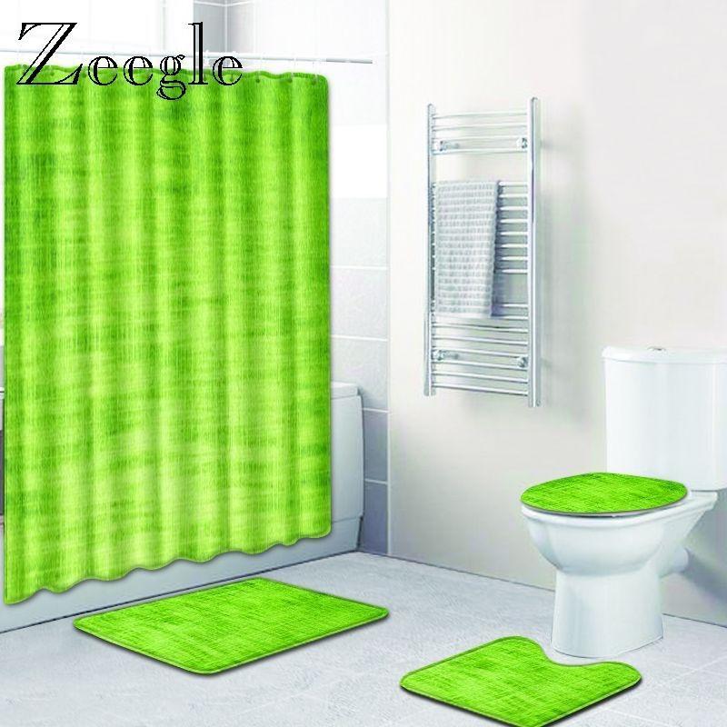 

Zeegle Green Pattern Printed 4pcs Anti slip Bath Mat Set Bathroom Carpets Set Microfiber Toilet Rugs Bathroom Floor Mats1