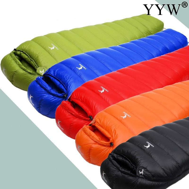 

5 color Warm Duck Down Filled Adult Mummy Style Sleeping Bag Fit For Winter Thermal 4 Kinds Of Thickness Camping Travel