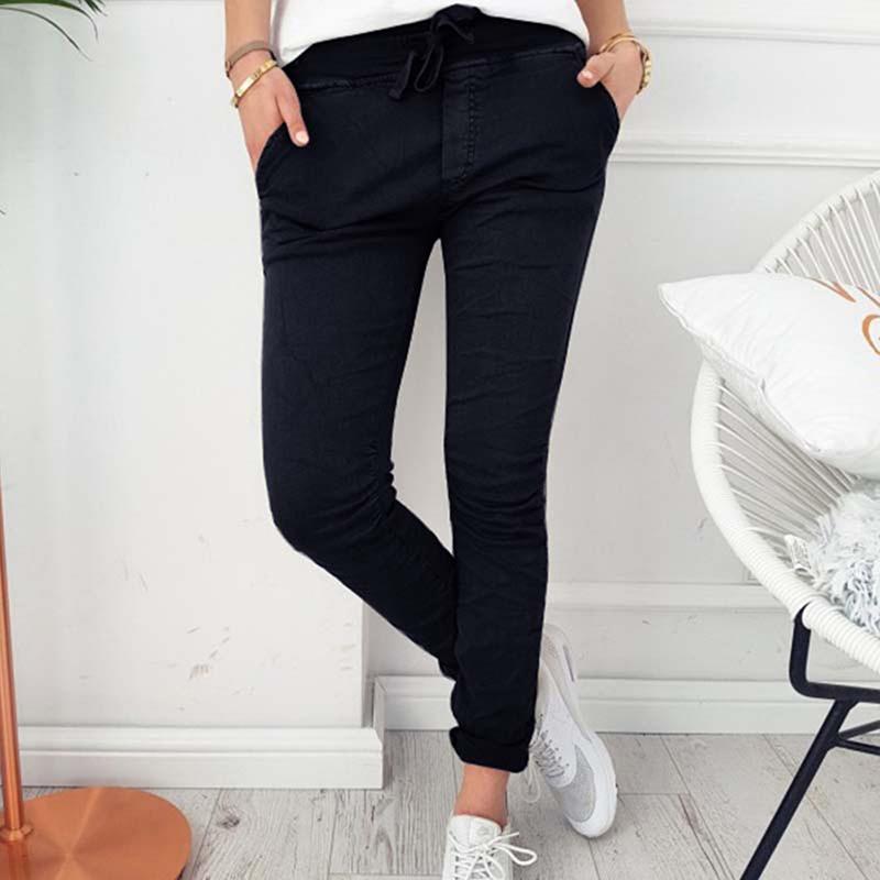 

Women Casual Harajuku Long Ankle Length Trousers 2021 Summer Autumn Plus Size Solid Elastic Waist Cotton Pants Black Pants, Deep gray b