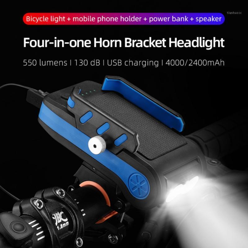 

4 In 1 Multifunctional Bicycle Light Bicycle Phone Holder 4000mAh Power Bank Bell USB Rechargeable Headlight1
