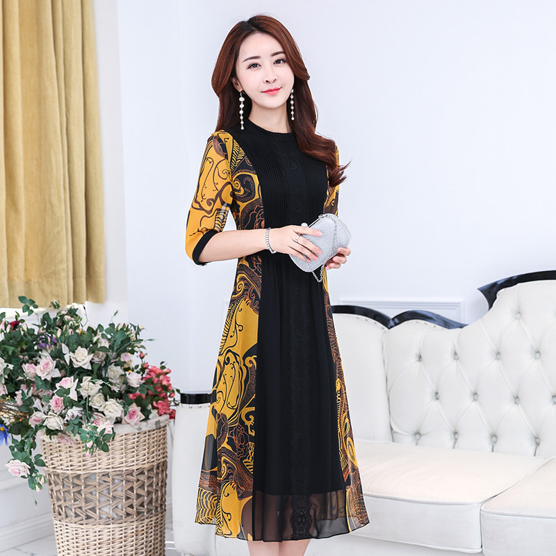 

2021 New Retro Yellow Summer Dressed Chinese Famale Vintage Women's Large 5xl Dress Mujer Fy647 T2by