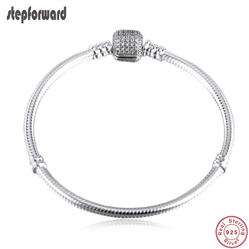 

100% 925 Sterling Silver Moments Pave Silver Bracelet Bangle High Quality Popular Full Stone Paved Fashion Gift Bangles Jewelry