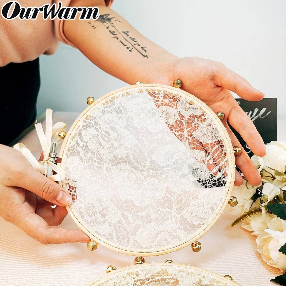 

OurWarm Boho Wedding Decoration 3pcs Lace Hand Held Tambourine Drum Round Percussion Clapping Tambourine Wedding Hanging Decor Y201006