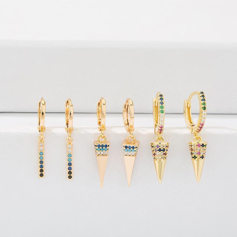 

Gold Color Long Triangle Pendant Earrings Trendy Boho Rainbow Zircon Drop Earrings For Women Party Wedding Jewelry Brincos1, Silver