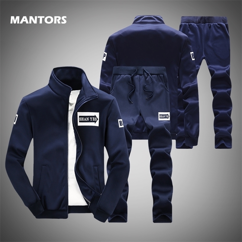 

Men' Sportswear Set Spring Summer Men Tracksuit Casual 2 Pieces Zipper Sweatshirt + Pants Set male tracksuits gym joggers suit 201109, Dark blue d75