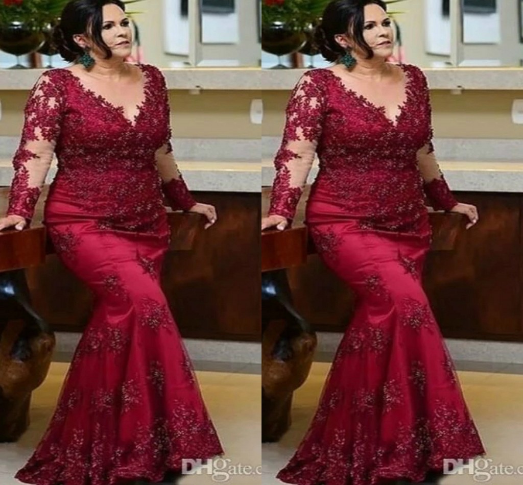 

Vintage Burgundy Long Sleeves Prom Mother of the Bride Dresses 2022 Plus size Lace Beaded Sequin Evening Red Carpet Formal Gowns Dress, Black