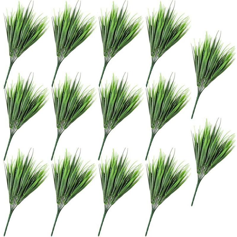 

New-14Pcs Artificial Plants Fake Plastic Greenery Shrub Bushes Plants Plastic Wheat Grass for Home Garden Decoration, Green