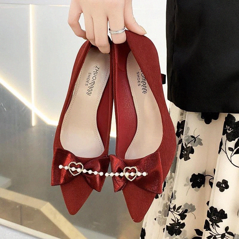 

Rimocy Fashion Beading High Heels Pumps Women Shoes 2021 Sweet Bow Pointed Toe Wedding Shoes Woman Red Sexy Party Pumps Mujer #zB5A