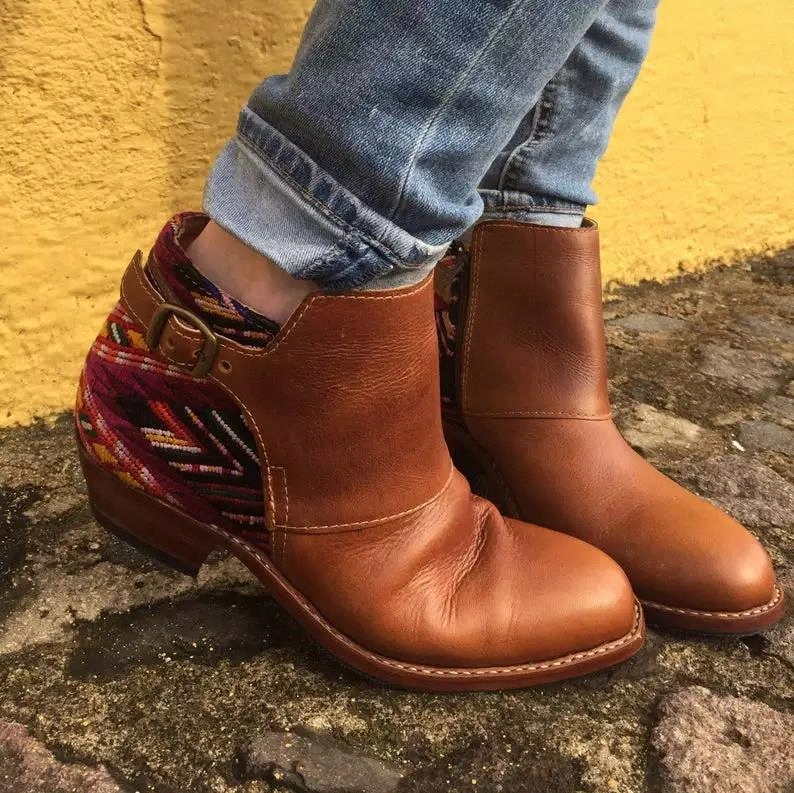 

NEW Ankle Boots Women Shoes Embroidery Synthetic PU Square High Heels Autumn Shoes Zipper Boots Woman Pointed Toe Botas Mujer #DM9v, Black