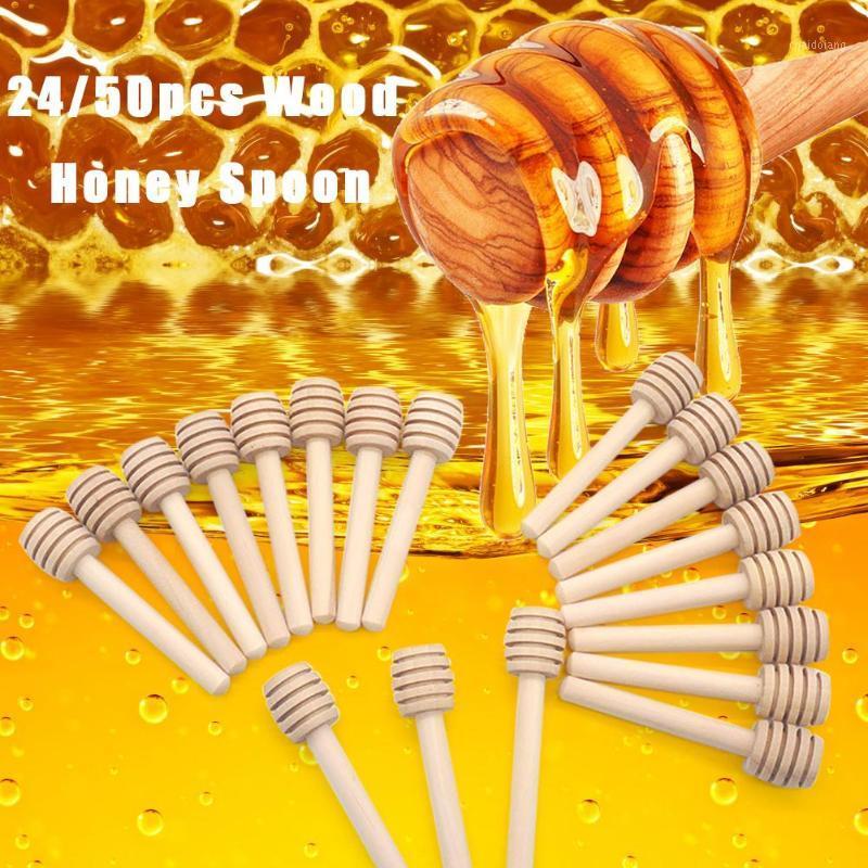 

24Pcs/Lot 8cm Long Handle Wood Honey Stir Bar Practical Honey Mixing Stick Jar Spoon Supplies For Coffee Milk Kitchen Tool1