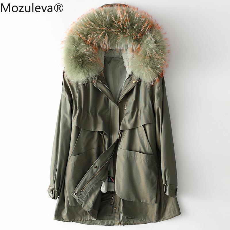 

2021 New Style for Autumn and Winter Fur Liner Parka Fur Women's Raccoon Dog Collar Coat, Green
