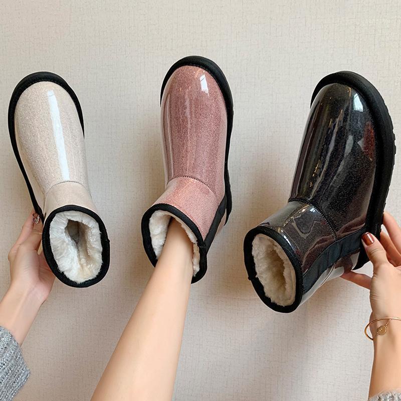 

White Ankle Boots Women's Rubber Shoes Rain Plush Platform Luxury Designer Flat Heel Boots-Women Australia Round1