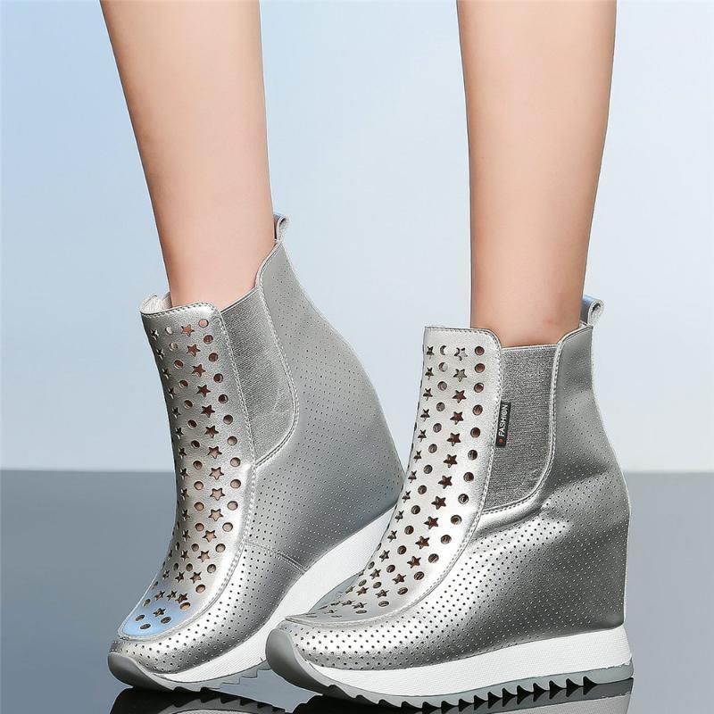 

2020 Summer Fashion Sneakers Women Breathable Genuine Leather Wedges High Heel Ankle Boots Female High Top Platform Pumps Shoes1, Black