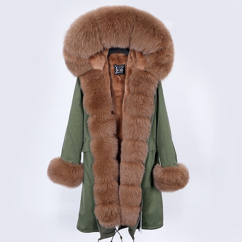 

new pink fox fur over the knee style pie overcoming women's thickened inner liner winter jacket top detachable 201103, Beige