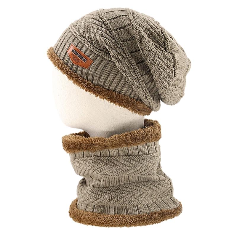 

2Pcs Winter Chunky Knit Beanie Hat Circle Scarf Set Plush Lined Warm Skull Cap M7DD