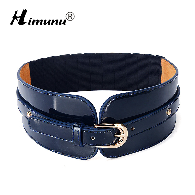 

[Himunu] Fashion patent leather belts for women luxury designer women belt wide elastic coat belt LJ200923, Black