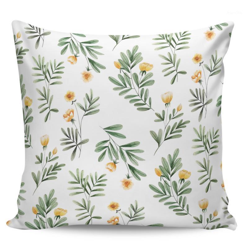 

Spring Yellow Flower Green Leaves Bloom Pillow Covers Cases Cushion Pillowcase Square Print Pillow Case1, As pic