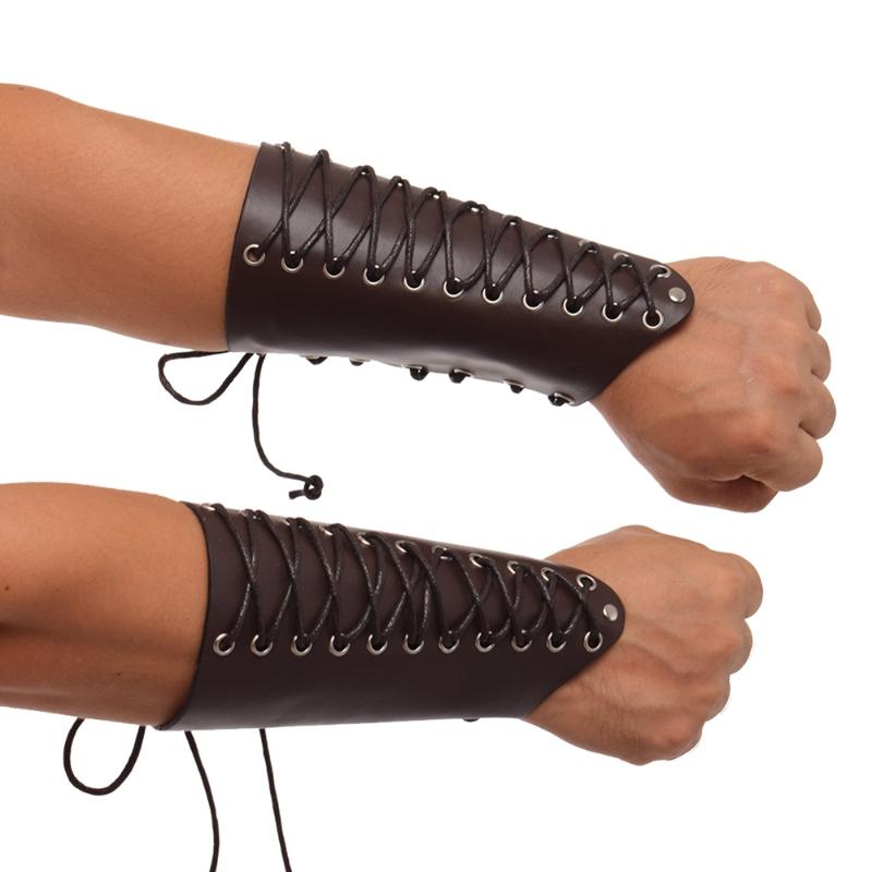 

Knights Medieval Armor Men Renaissance Warrior Templar Leather Lace-up Gauntlet Wristband Wide Cuffs Bracers