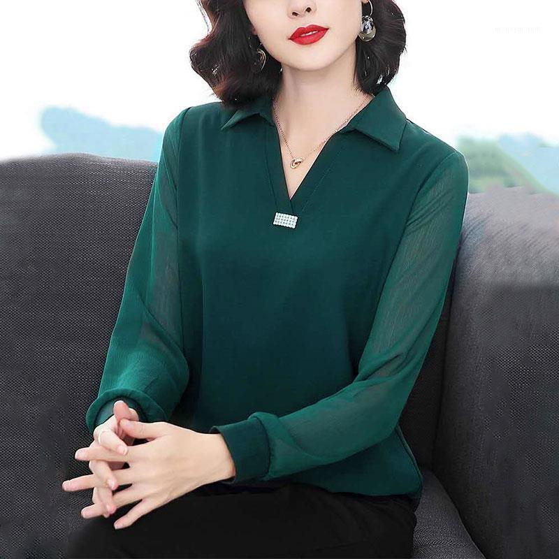 

Women Solid Shirt Blouse Cotton 2021 Spring Autumn Vintage Ladies Tops Long Sleeve Casual Turn-down Collar Women's Loose Blouses1, Black