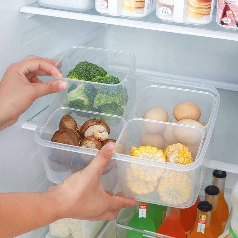 

New Household Refrigerator Storage Box Plastic Storage Box Rectangular Compartment Vegetable Fruit Freezer Kitchen