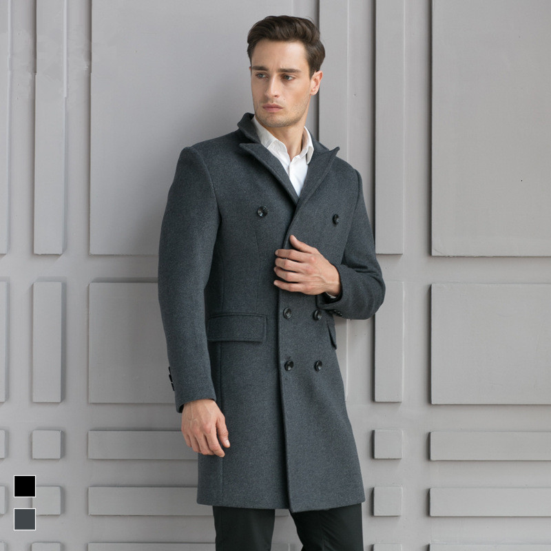 

2021 High-quality Winter Coat Fashion Slim Fit Men Wool Warm Men's Style Long Business Jacket JTM0, Black
