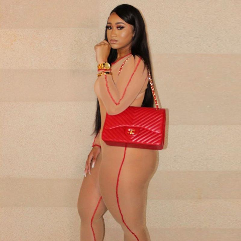 

Sexy Sheer Mesh Jumpsuits Women See Through Jumpsuits Long Sleeves Patchwork Zipper Clubwear Bodycon Romper Skinny, Khaki