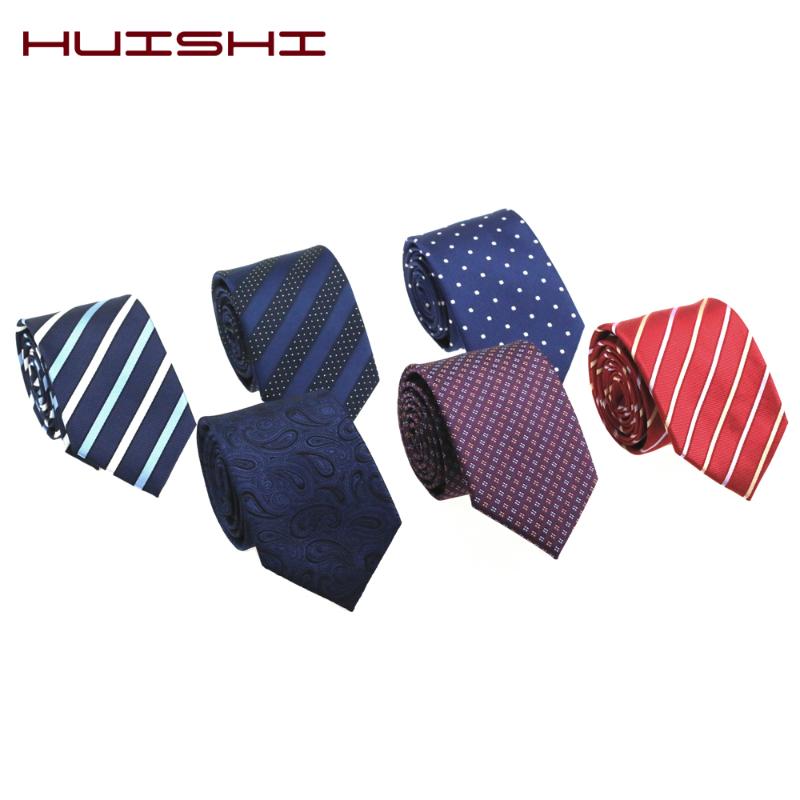 

Bow Ties HUISHI 7cm Mens Gift Blue Fashion Dot Necktie Jacquard Slim Tie Business Red Purple Black Stripe Check For Men