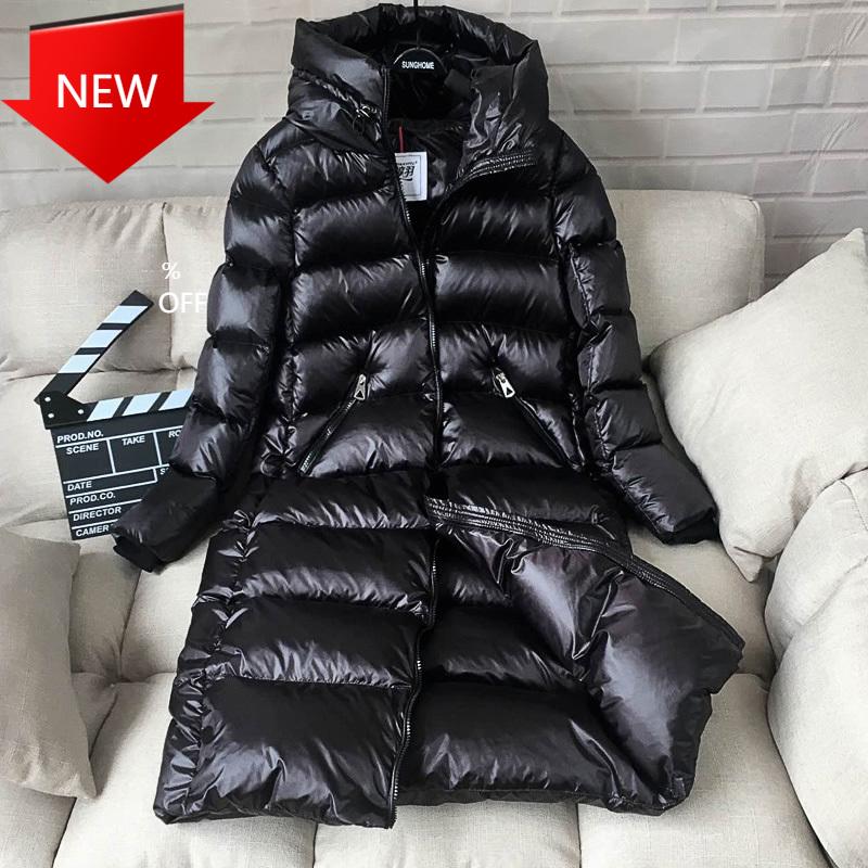 

oat Women Hooded Korean Female Puffer Jacket Doudoune Femme White Duck Down Jacket Women Thick Long Winter C, Black