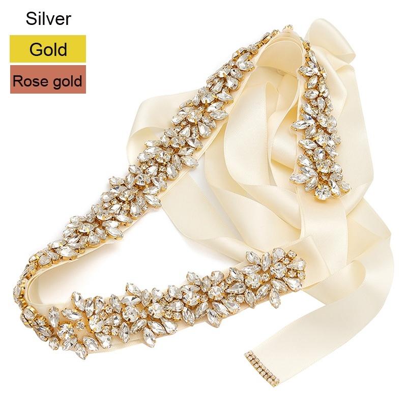 

JLZXSY Handmade Luxury Full Crystal Bridal Sash Embellished Rhinestone Wedding Dress Sash Belts (Silver, Gold, Rose gold, White
