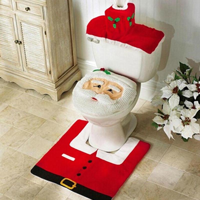 

3PCS Christmas Toilet Seat & Cover Santa Claus Bathroom Mat Xmas Decor Bathroom Santa Toilet Seat Cover Rug Home Decoration 2021