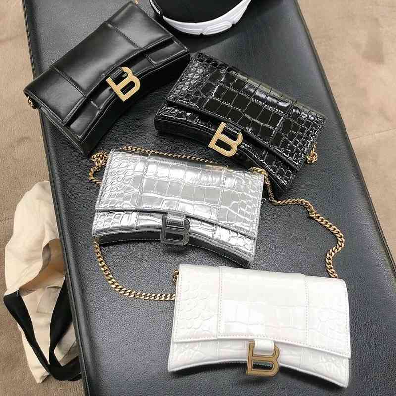 

Classic Handbags 2022 Designer Bags Balencaigas Trend b Letter Leather Crocodile Chain Hourglass Bag Cow Leather One Shoulder Messenger Bag, Black plain gold button