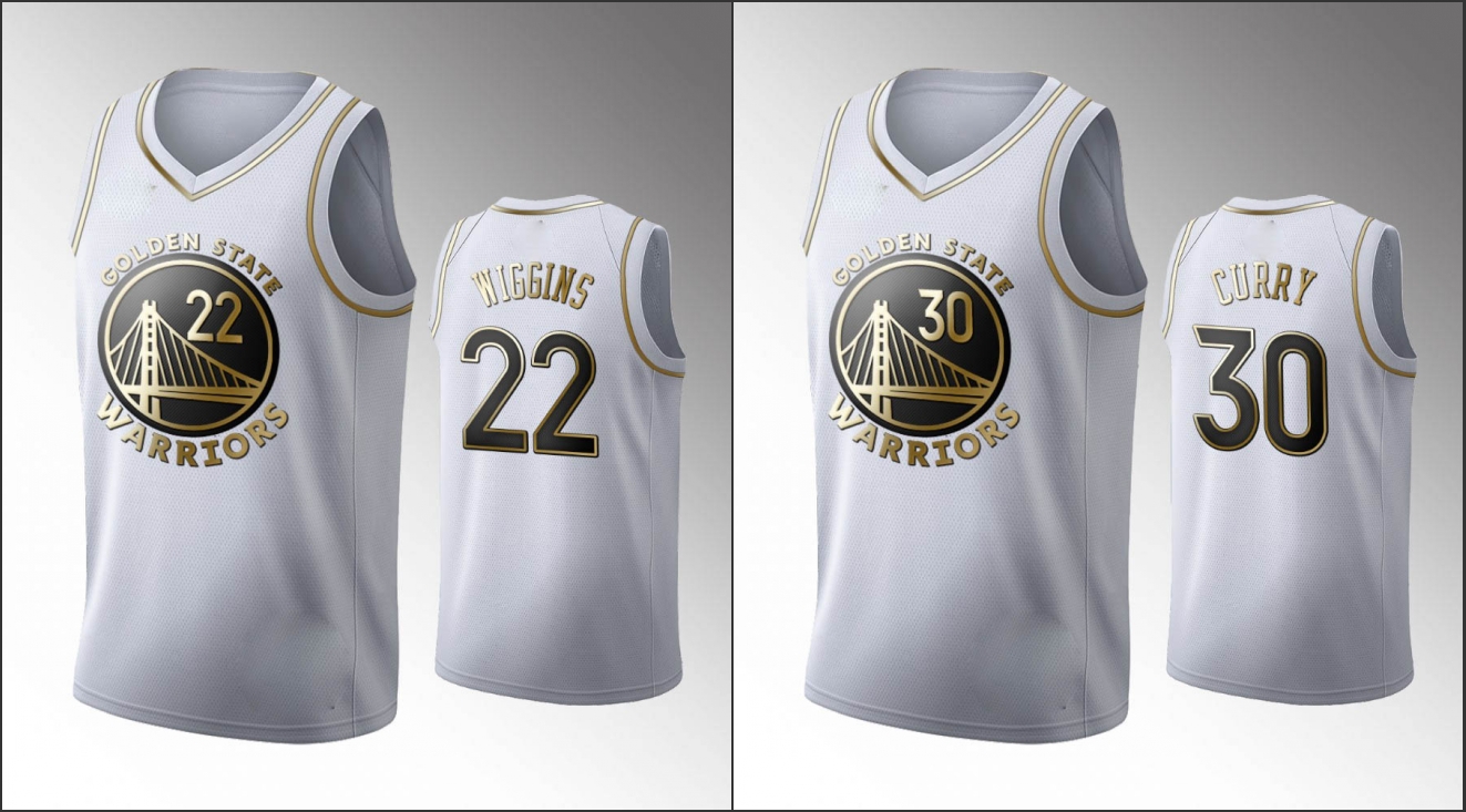 

Golden State Warriors Men Stephen Curry Andrew Wiggins White NBA 2020 Golden Edition Custom Jersey, Black