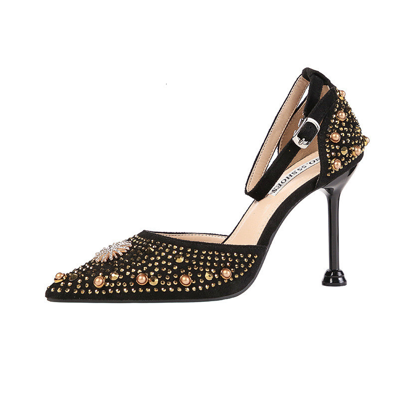 

2021 New Women High Heels Classic Women's Bombs Sexy Crystal String Wedding Spring Brace Stiletto Woman Party Shoes 7SUJ, Color 1