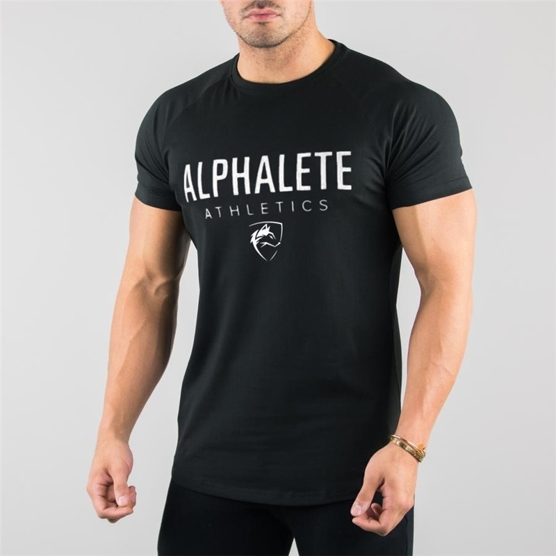 

ALPHALETE Gyms Summer Fashion Men's T Shirt Casual Active Short Sleeve T Shirt Mens Clothing Trend Casual Slim Fit Fitness Top Y200409, 01 white