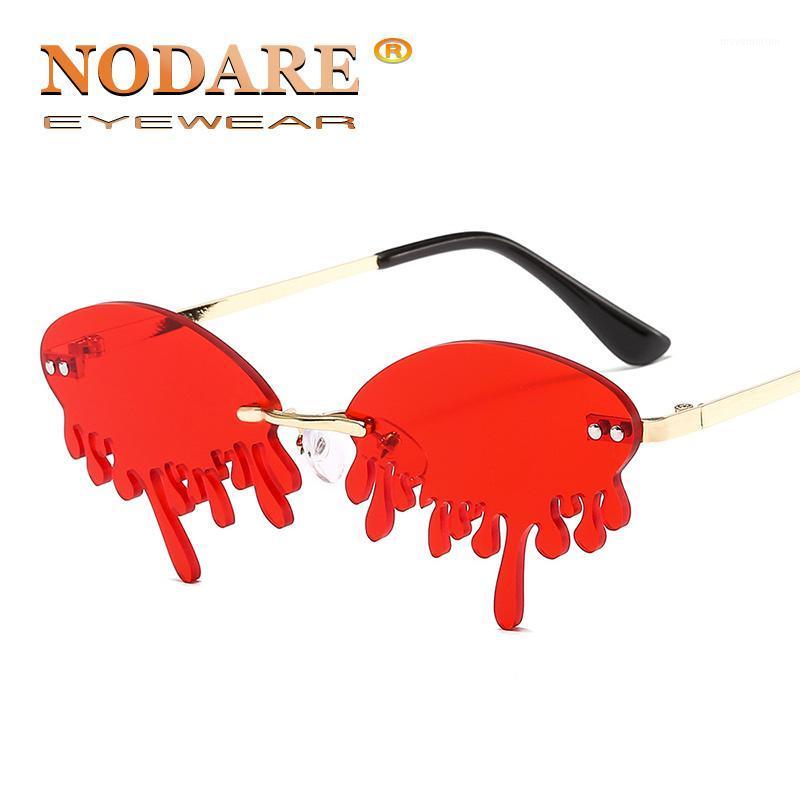 

NODARE 2020 Hot Trending Tears Sunglasses Women Alloy Rimless Wave Sun Glasses Party Gold Yellow Lens masculino1