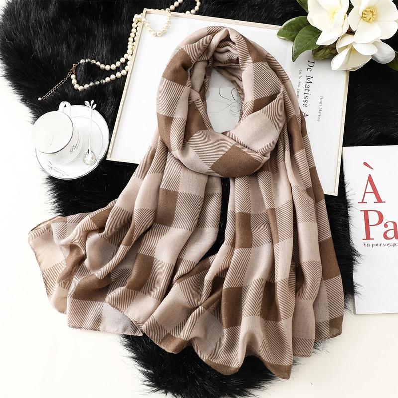 

Winter silk scarf women cotton and linen feel fabric plaid printing lengthened shawl scarf women's bib gauze 2020