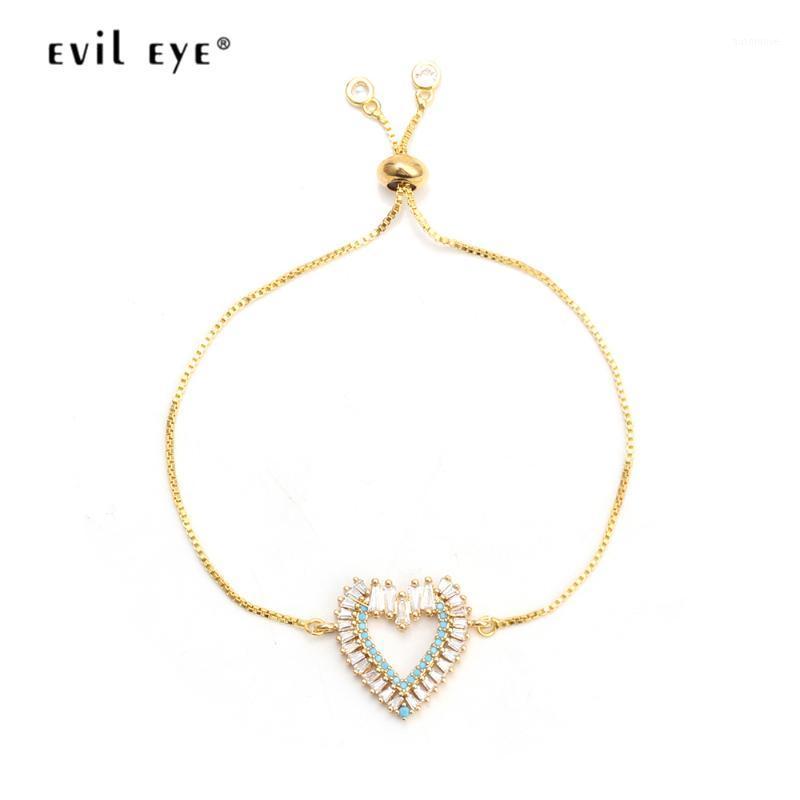 

EVIL EYE Charm Bracelet Gold Color Chain Heart Bracelet Adjustable Micro Pave Zircon Fashion Jewelry for Women Female EY63081