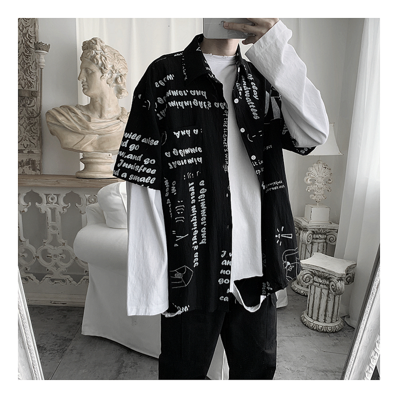 

2021 New Men Dropped Custom Letters Printed Short-sleeved Shirts. 22W0, Black