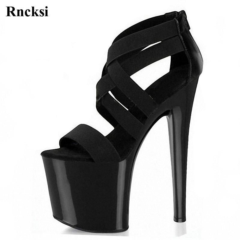 

Rncksi New Wome Pole Dance Party Shoes Sexy Straps platform 20cm ultra high heels sandals Night clubbing Girl's Sandals Shoes, Black