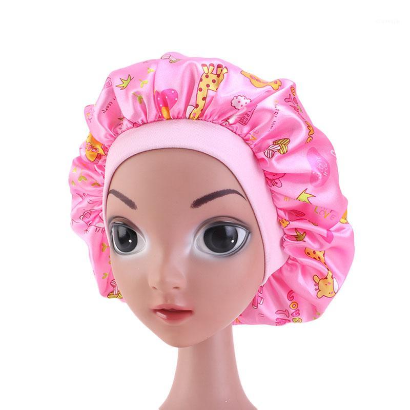 

New Kids Satin Bonnet Cap print Turban Chemo Hat Girl's Wide Elastic Band Night Sleep Beanies Chemo Cap1, White