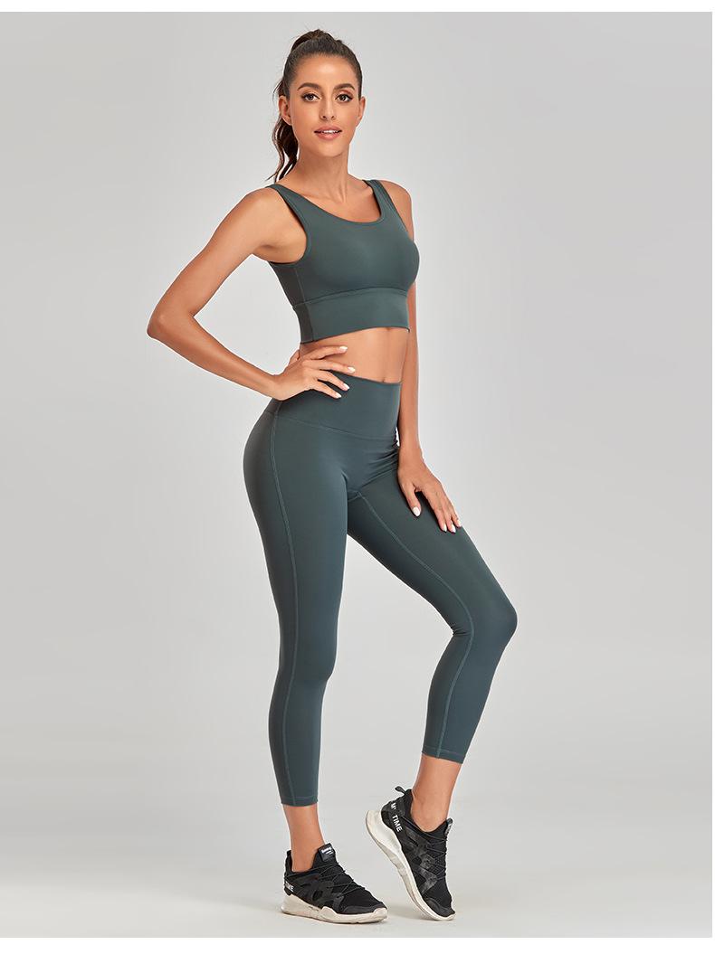 

Women' Yoga Wear, Professional Skin-friendly Nude Feeling Tight Yoga Sports Training Running Fitness Bra Set DS86, Gray green bra set