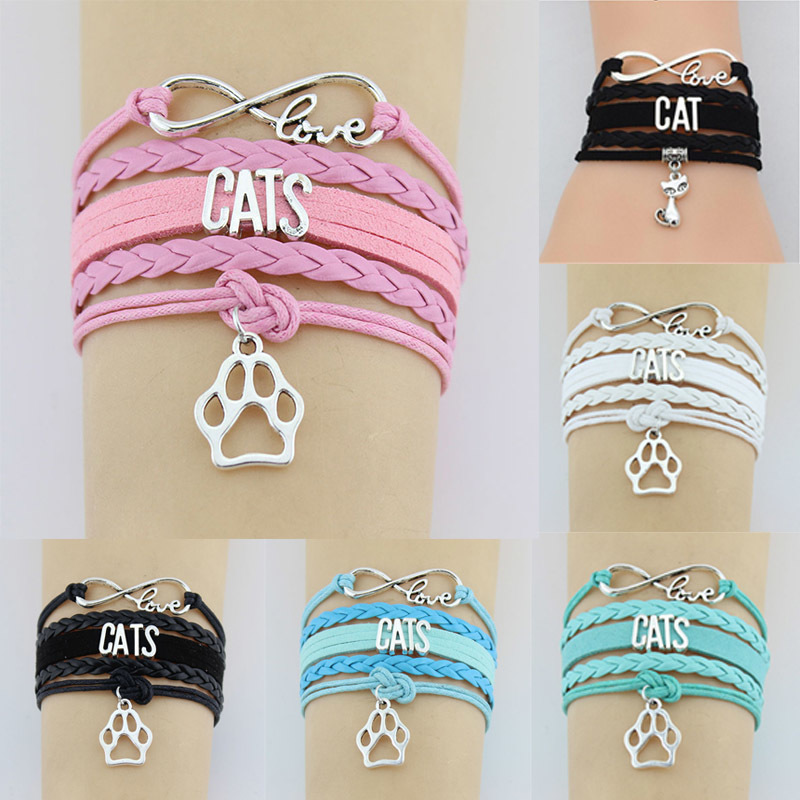 

Infinity Love Cats Paw Charm Wrap Bracelets Cat Mom Paw Print Braid Charms Bracelet Gifts Women & Men Bracelets Jewelry