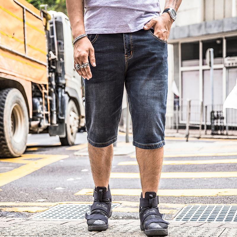 

Men's Summer Denim Shorts Hot Large Size 46 48 Casual Loose Stretch Short Jeans Male High Quality Cotton Plus Size Denim Shorts, Blue