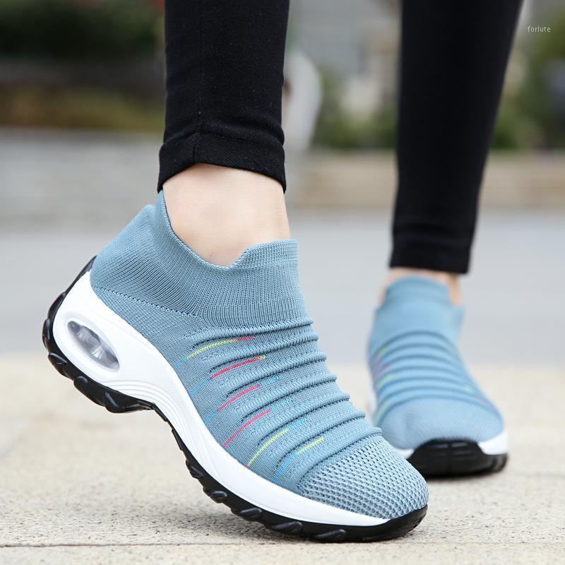 

Women Sneakers Shoes Outdoor Casual Sport Shoes Flat Slip on Platform Sneakers for Women Blue Breathable Sock1, Black