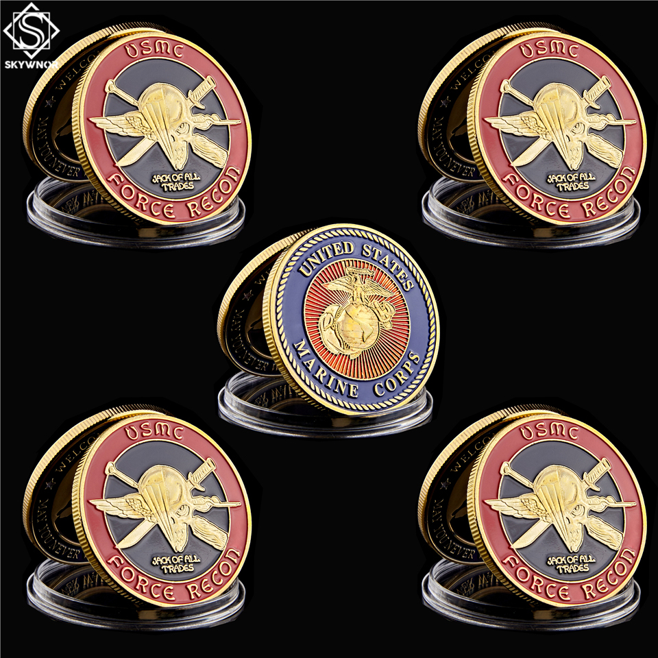 5PCS USA Challenge Coin Navy Marine Corps Usmc Force Recon Military Craft Gift Gold Collection Gifts-image-600080384